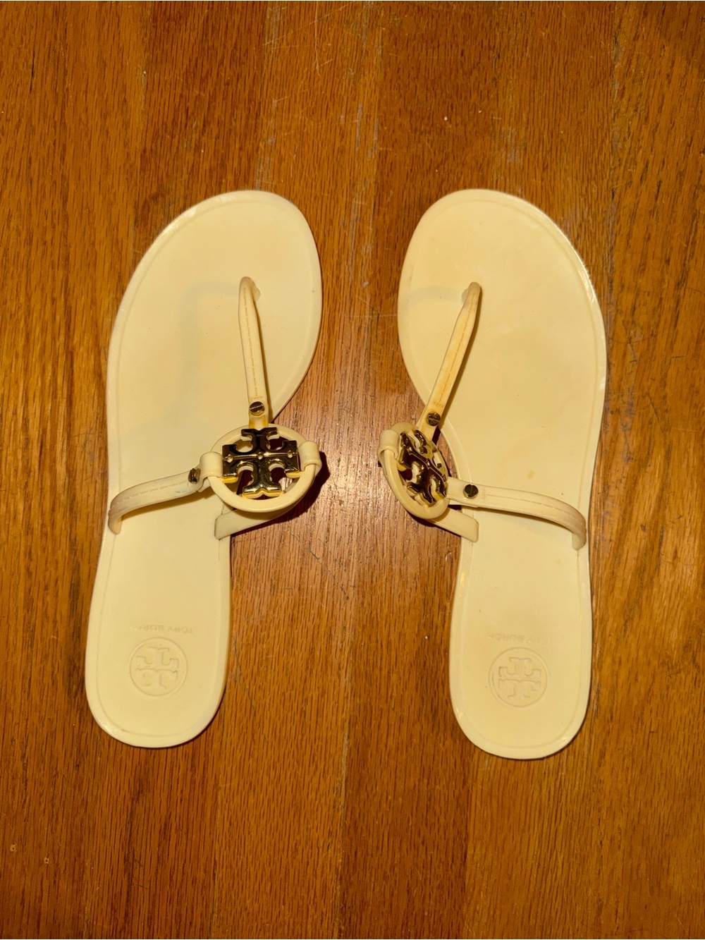 Tory Burch Ivory Logo Jelly Thong Sandals